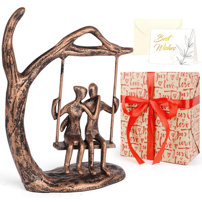 Kresecioo Anniversary Wedding Gifts for Couple/Her - Romantic Couple Statue in Love, Antique Bronze Metal Figurine Sweet Loving Together Iron Sculpture Decor, for Wife Husband Birthday Gifts