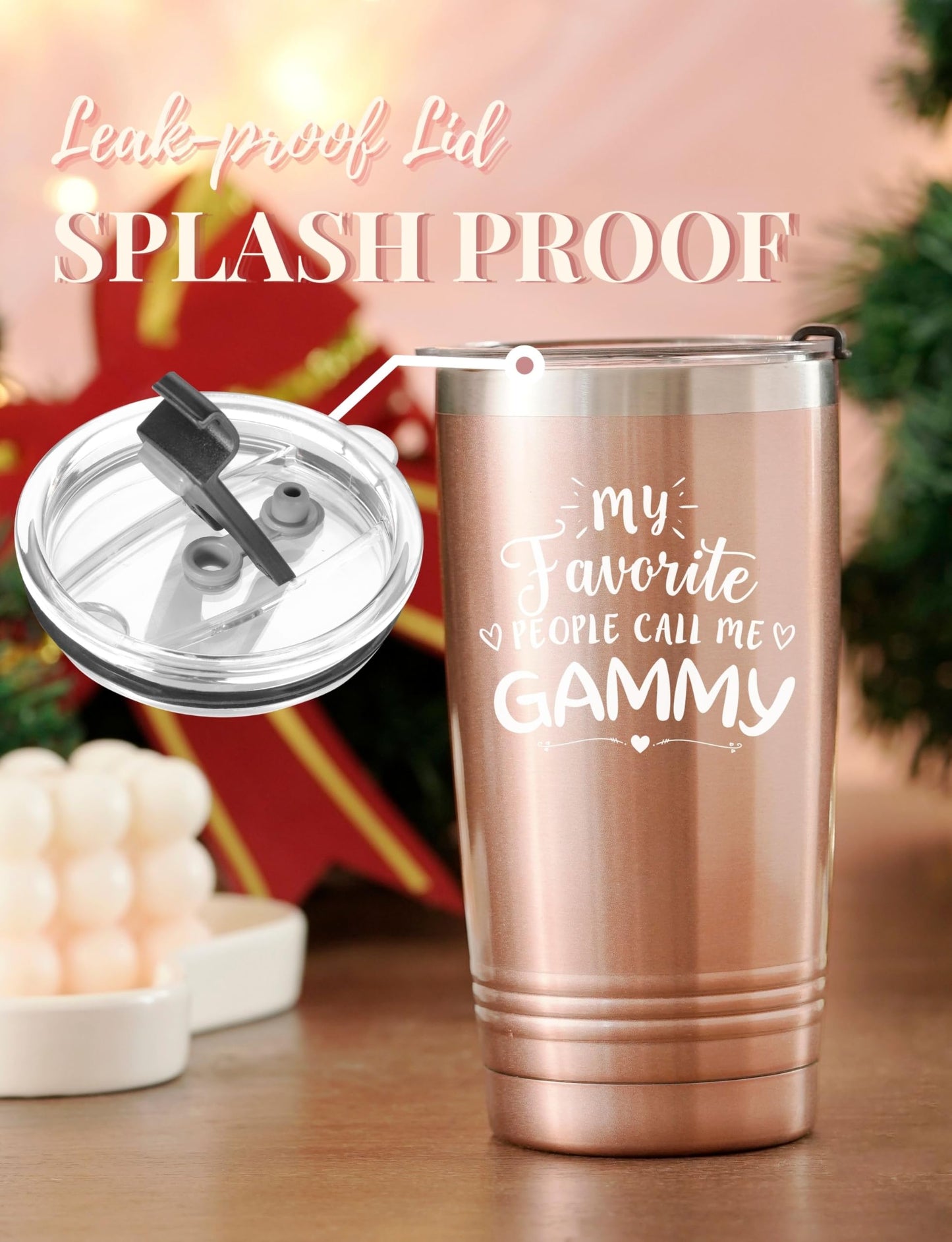 Onebttl Gammy Gifts for Grandma, Insulated Stainless Steel Tumbler with Lid, 20 oz, Rose Gold
