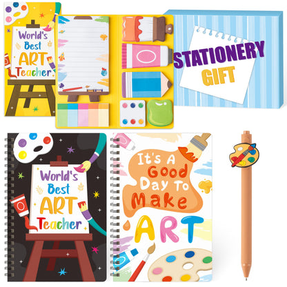 B1ykin Teacher Appreciate Stationery Gift Set - 3Pcs It's a Good Day To Make Art A5 Spiral Notebook & 550 Sheets Sticky Notes with Pen, Back to School Gift with Box for School Office (Art Teacher)