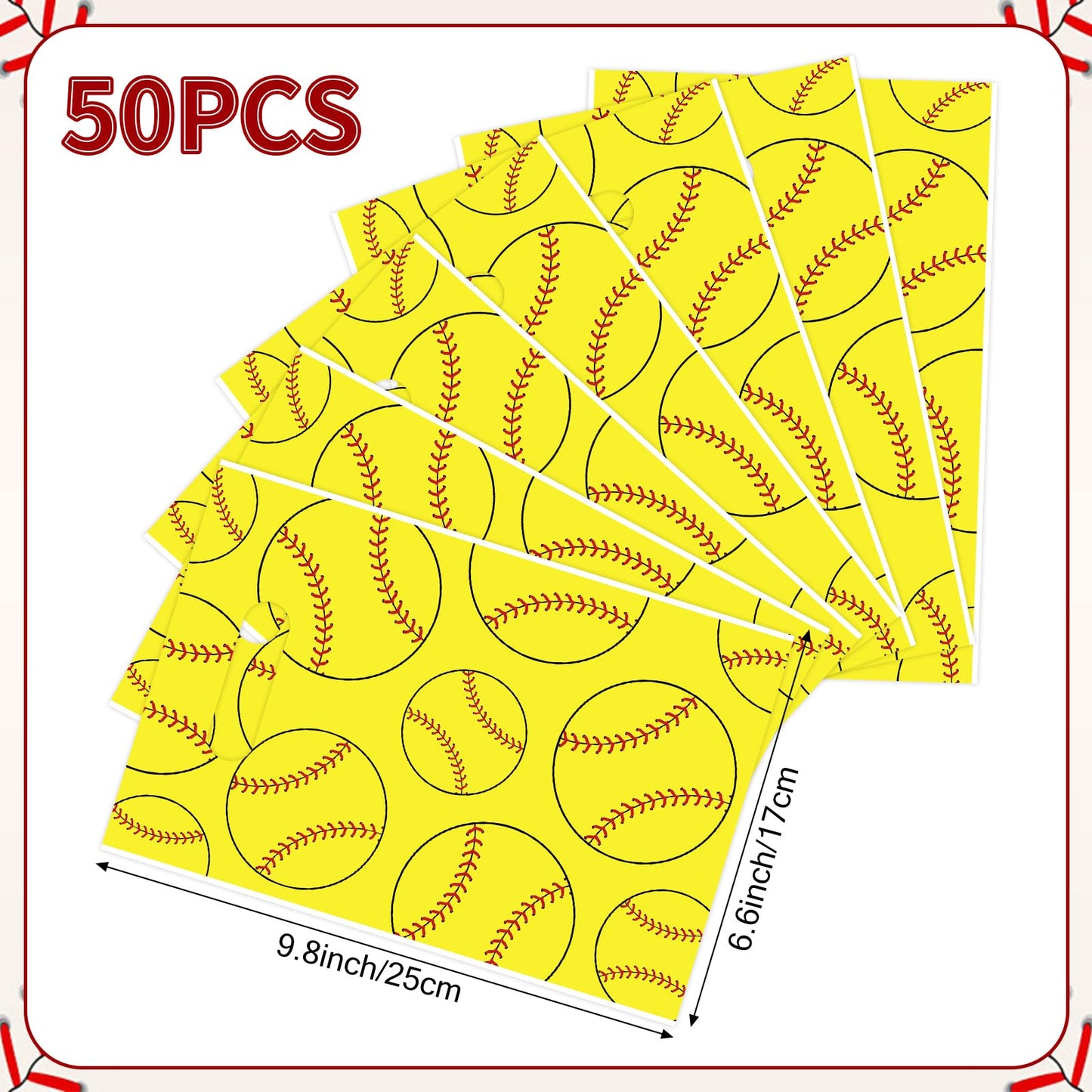 Hxezoc 50 Pieces Softball Gift Bags Plastic Softball Bags Practical Gift Bags Sport Party Favors for Softball Theme Birthday Party Decoration Supplies