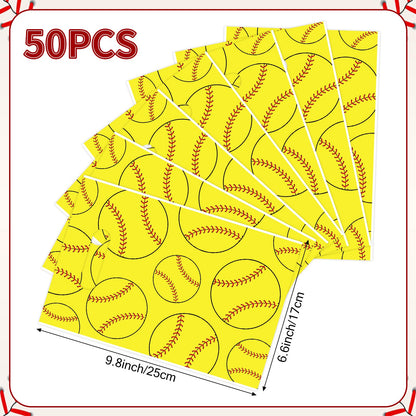 Hxezoc 50 Pieces Softball Gift Bags Plastic Softball Bags Practical Gift Bags Sport Party Favors for Softball Theme Birthday Party Decoration Supplies
