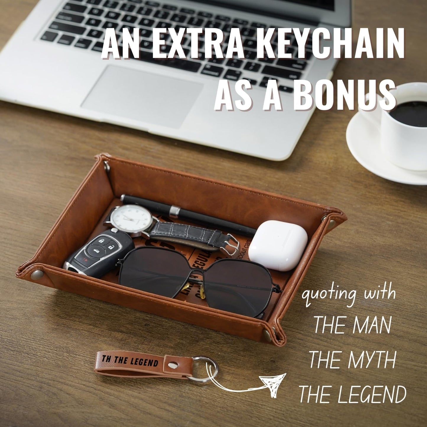 INNObeta Car Guy Gifts for Men - Car Lovers or Enthusiast Valet Tray Gift - Desktop Storage Organizer, PU Leather Bedside Tray for Keys and Coins - Ideal Birthday Present for Men