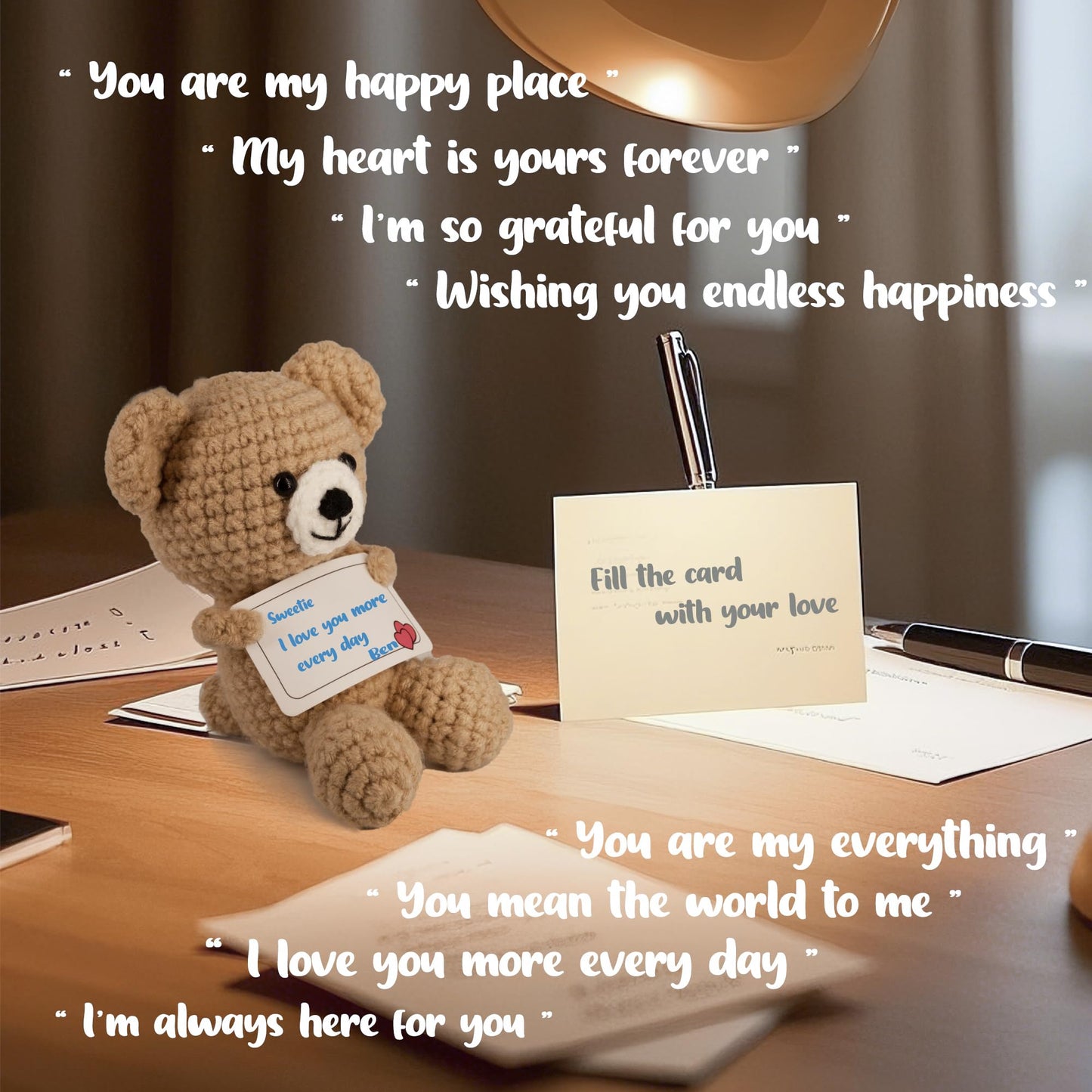 Handmade Crochet Bear Holding A Card With Messages Wroten By Yourselffor Boyfriend Girlfriend, Valentine Day Gifts for Him Her, Birthday Gifts forWife Husband Parents Sons and Daughters,for couple