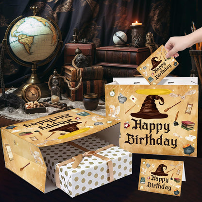 aqwithaj Large Wizard Birthday Gift Bag with Tissue Paper and Card Magical Hat Birthday Party Favor Bags Wizard School Gift Wrapping Paper Bag for Girls Boys Bday Halloween Party Decorations Supplies