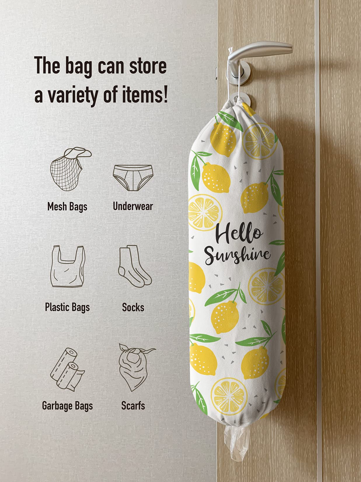 Hglian Lemon Grocery Bags Holder,Sunshine Plastic Bag Holder Garbage Shopping Trash Bags Storage Organizer,Cute Lemon Kitchen Décor, Gifts for Women