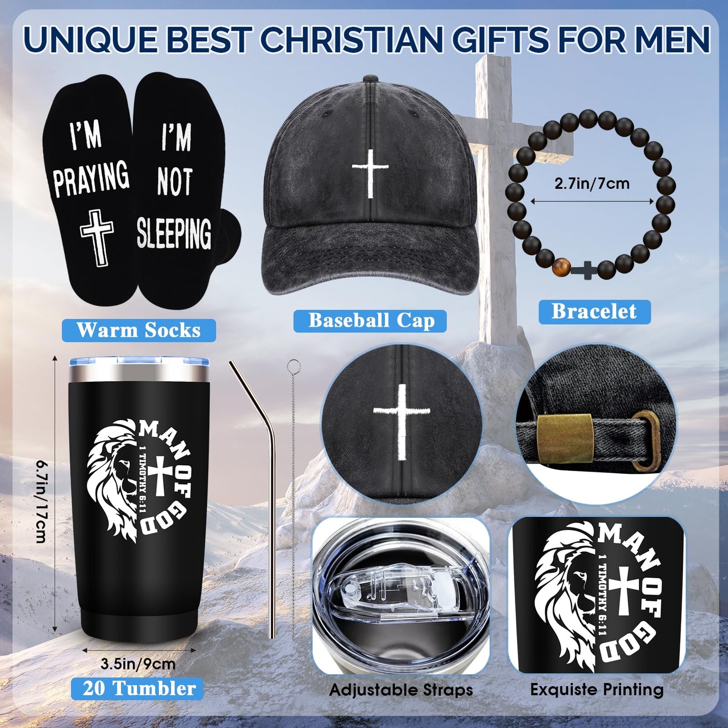 JTAMOHI 10 Pcs Christian Gifts for Men Faith, Inspirational Religious Gifts for Men, Catholic Gifts, Spiritual Gifts, Jesus Gifts, Encouragement Gifts for Dad, Husband, Grandpa, Male Friends, Coworker