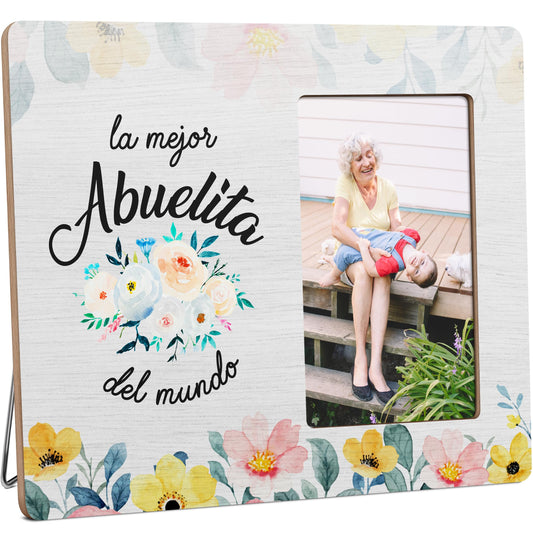 Abuela Spanish Picture Frame Gifts for Grandma, La Mejor Abuelita Del Mundo Spanish Wooden Picture Frames, 4x6 inch Photo