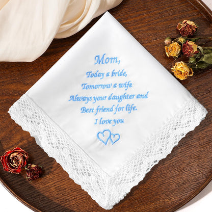 Wedding Handkerchiefs Something Blue for Bride, Mother Of The Bride Gifts Embroidered Lace Keepsake Bridal Hankies