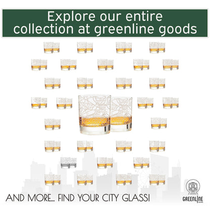 Greenline Goods Whiskey Glasses - 10 Oz Tumbler Gift Set for Boston lovers, Etched with Boston Map | Old Fashioned Rocks Glass - Set of 2