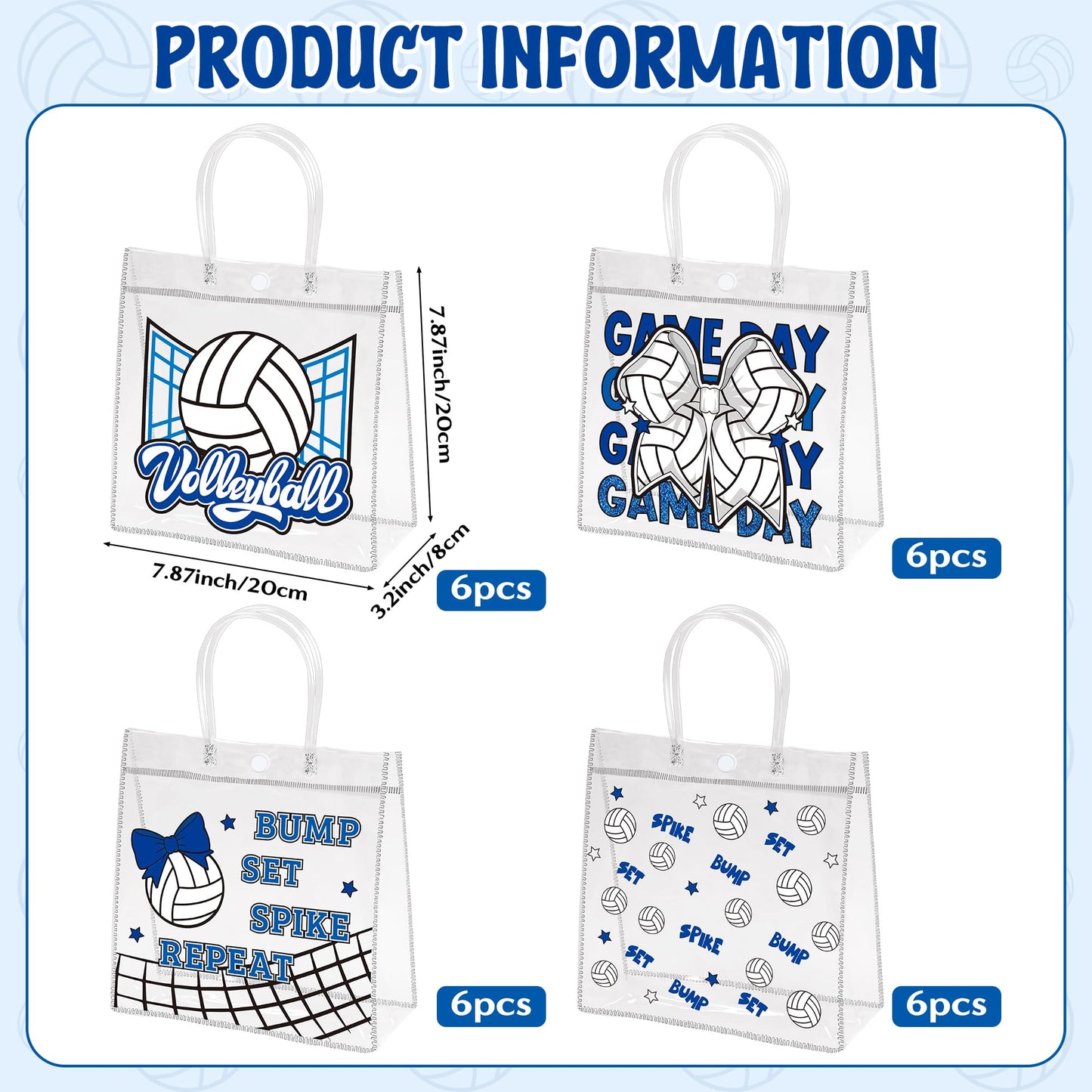 H1vojoxo Volleyball Goodie Gift Bags - 24PCS Volleyball Clear PVC Gift Bags for Team with Handle Bulk Reusable Sport Party Favors Team Birthday Gifts Bag Treat Snack Bag End of Season Gifts Bag