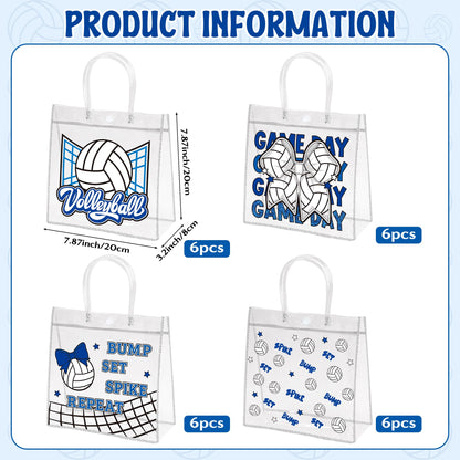 H1vojoxo Volleyball Goodie Gift Bags - 24PCS Volleyball Clear PVC Gift Bags for Team with Handle Bulk Reusable Sport Party Favors Team Birthday Gifts Bag Treat Snack Bag End of Season Gifts Bag