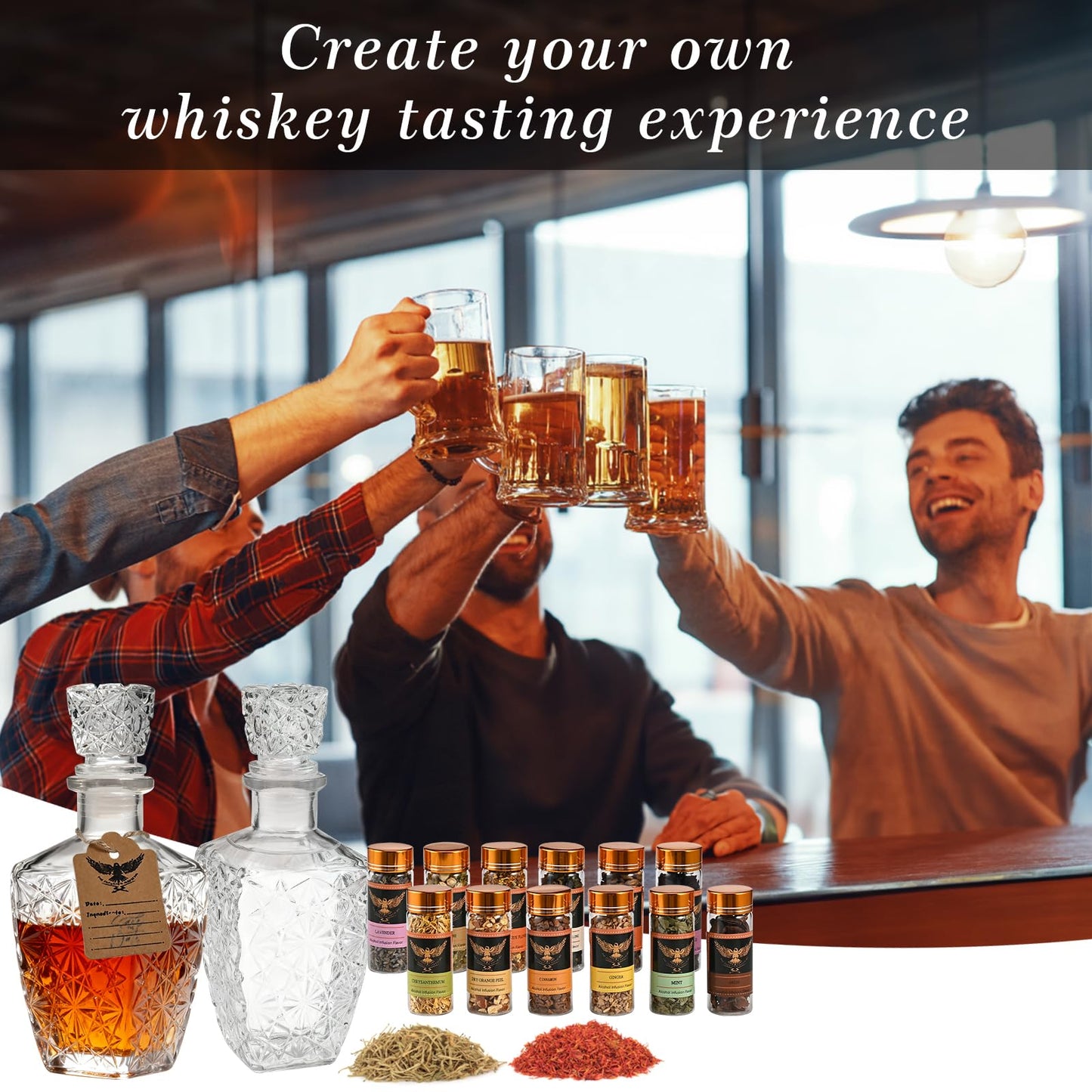 Alcohol Infusion Kit with 12 Natural Flavors for Whiskey, Gin, Tequila, Vodka & Cocktails, DIY Your Own Flavored Spirits, Unique Gifts for Men, Husband, Dad -Birthday, Anniversary