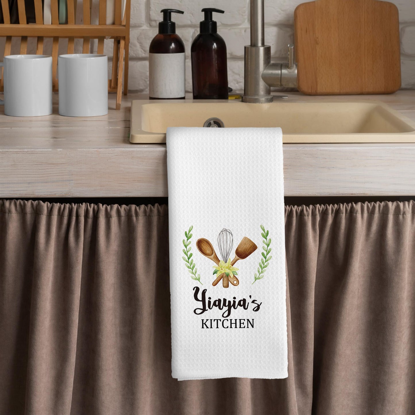 Yiayia Gifts Kitchen Towels - Gifts for Grandma Yiayia Dish Towels, Rustic Grandma Mothers Day Birthday Decorative Absorbent Dishcloths Hand Towel for Kitchen Decor 16x24 Inches