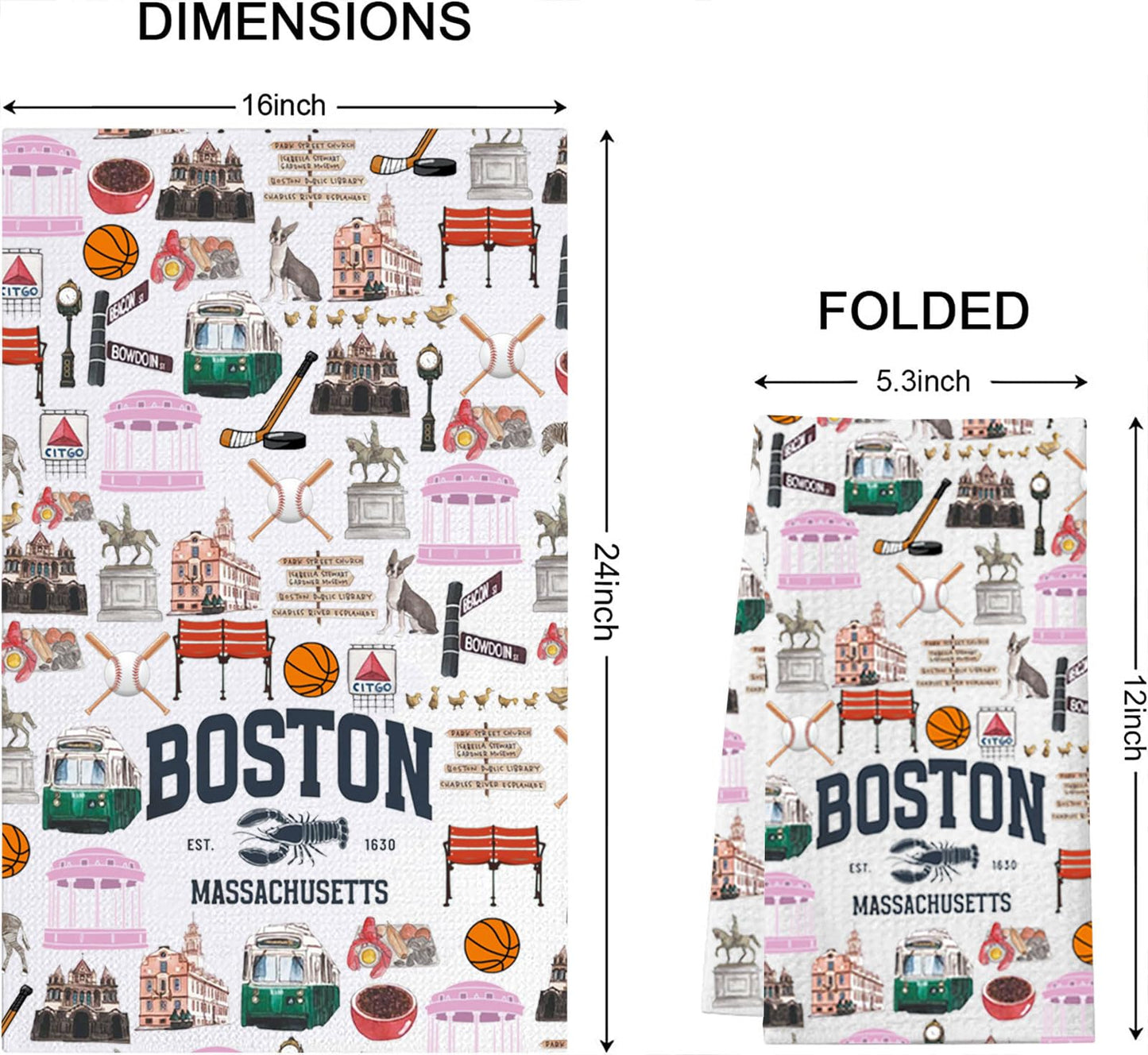 TSOTMO Lobster Gift Boston EST 1630 Massachusetts Kitchen Towel Massachusetts Travel Boston State Trip Gift for Travelers (Boston Towel)