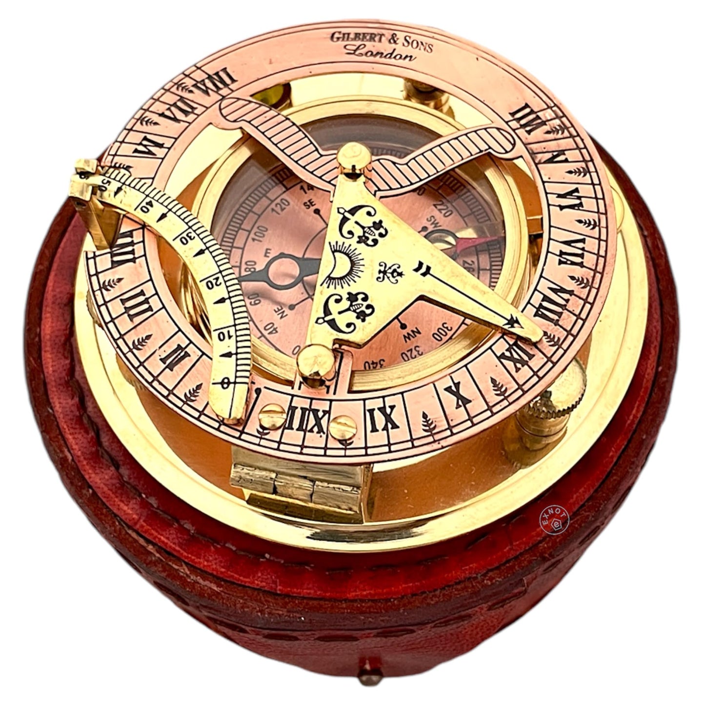 Antique Brass & Copper Sundial Compass, Sundial Clock in Box Gift Sun Clock Ship Replica Watch