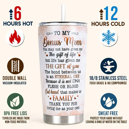Gifts For Bonus Mom From Son, Daughter - Best Bonus, Step Mom Ever Gifts - 20oz Tumbler w/Straw & Keychain - Christmas, Birthday, Mothers Day Gift For Stepmom, Mother in law, Boyfriend Mother
