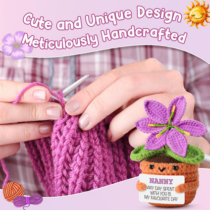 Gifts for Nanny from Granddaughter, Grandson - Sentimental Crochet Flower with Heartfelt Message - Unique Mothers Day, Birthday, for Grandma - Cute Keepsake & Home Décor