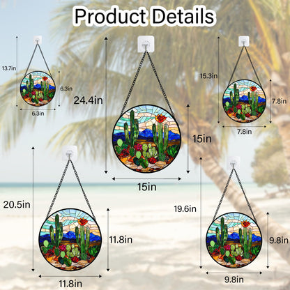 DASTOLL Stained Glass Window Hanging, Green Cactus Suncatcher for Doors Window Home Plant Landscape Sun Catchers Decoration Mother's Day Birthday Gifts for Women, Men, and Mom 7.8 in