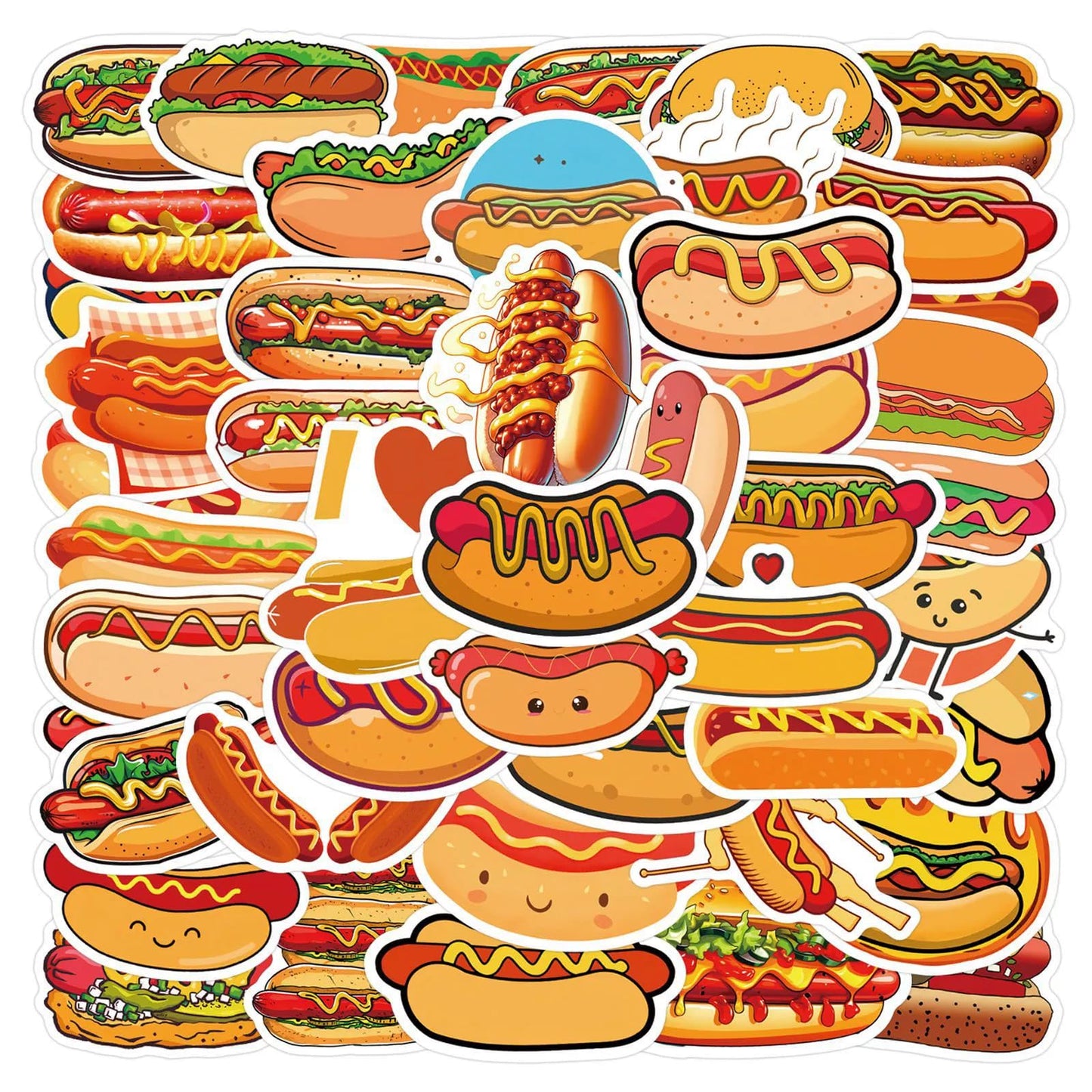 55Pcs Hot Dog Stickers for Water Bottles Laptop,Hot Dogs Party Decorations,Foods Party Favors,Vinyl Waterproof Decals for Suitcase Skateboard Guitar, Gifts for Women & Men (Hot Dog)