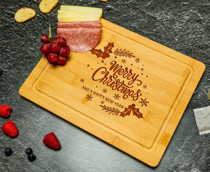 Christmas Themed Wood Cutting Board - Unique Christmas 2024 Gift For Kitchen - Decorative Christmas Serving Tray