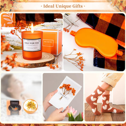 Fortuning's JDS 13PCS Orange for Women,Thank You Birthday Baskets for Women Wife Mom Sister Friend Girlfriend Teacher Get Well Self Care Package Graduation,Sympathy,Retirement Thank You Gifts