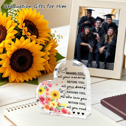 Graduation Gift for Her Him, 2026 Graduation Decorations - Engraved Acrylic Heart Plaque Graduate Gifts 4.7 × 4.7 × 0.6 inch, High School, Masters Degree, College Graduate Gift for Women, Men
