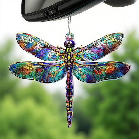 Dragonfly Ornament for Women Gifts,Christmas Ornaments,Stained Glass Effect Acrylic Suncatcher,White Elephant Gifts for Lovers and Friends, Tree Birthday Gift for Mom (Deep Color)