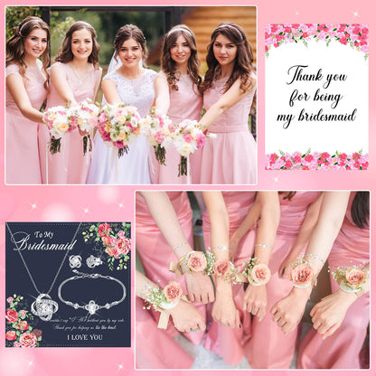Yinkin 6 Bridesmaid Jewelry Sets Silver Wedding Jewelry Sets Will You Be My Bridesmaid Necklace Earrings Bracelet with Card Proposal Gift for Women Bridal Costume Accessories