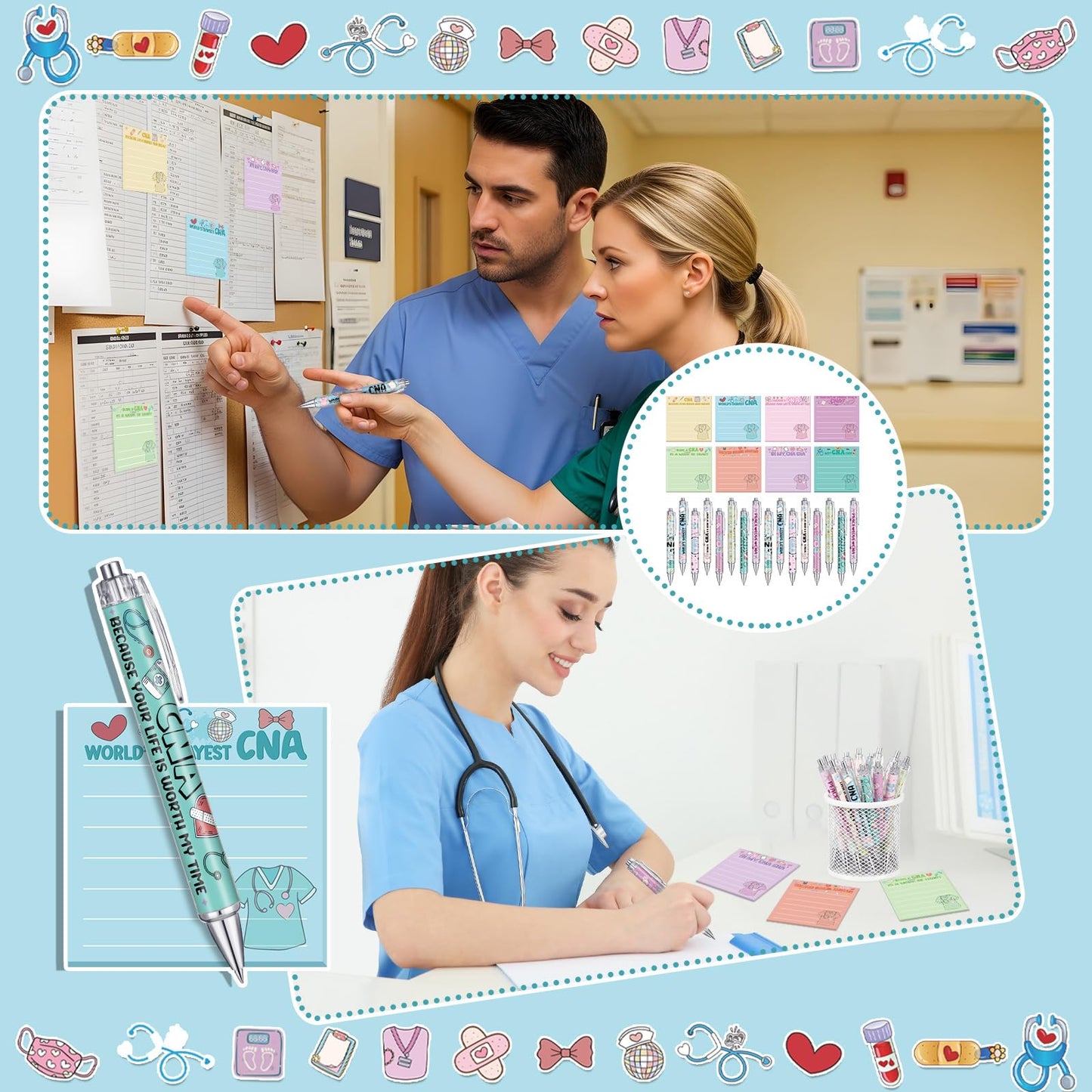 AmazingSpark 24 Sets CNA Week Gifts Certified Nursing Assistant Appreciation Gift Include Funny Ballpoint Pens and Sticky Notes for CNA Rn Nursing Student Graduation Office Essentials Nurse Week Gift