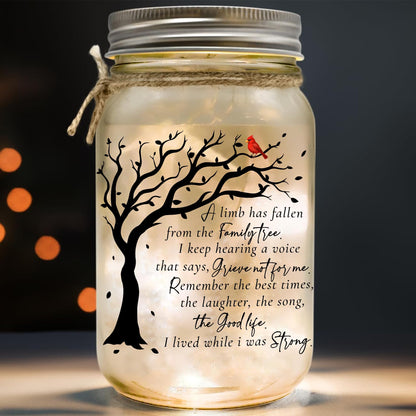 Memorial Gifts Mason Jar Light, Red Cardinal - Memory Gifts for Loss Loved Ones, Bereavement Gift Idea, Sympathy Loss of Mother, Dad, Son, Husband/Family Member A Limb Has Fallen From Our Family Tree
