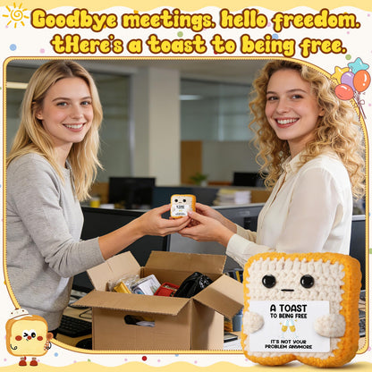 Crochet Toast “A Toast to Being Free” Plush – Funny Celebration Gifts for Woman Men Best friend Coworker “It’s Not Your Problem Anymore” Card for Leaving Workor, Retirement, Divorce, Graduation Gift