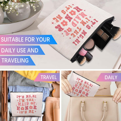 Maid of Honor Gift from Bride, Bridesmaids Proposal Gifts, Bachelorette Party Gift for Maid of Honor, Wedding Gifts for Sister Besties Friends Women Bridesmaid Makeup Cosmetic Bag Travel Pouch