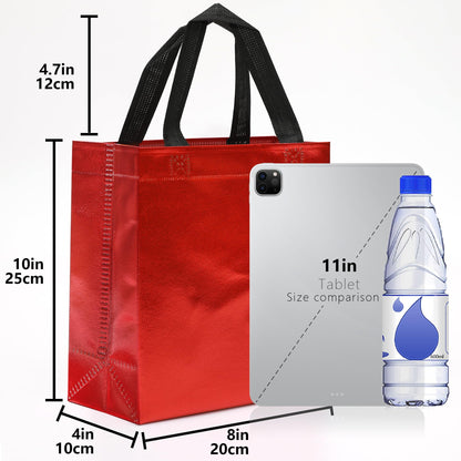 KeerxunBag 12pcs Reusable Gift Bags（Includes Tissue Paper） Gift bag with handle Birthdays Parties Holidays Weddings Medium 10x4x8in red Gift Bags