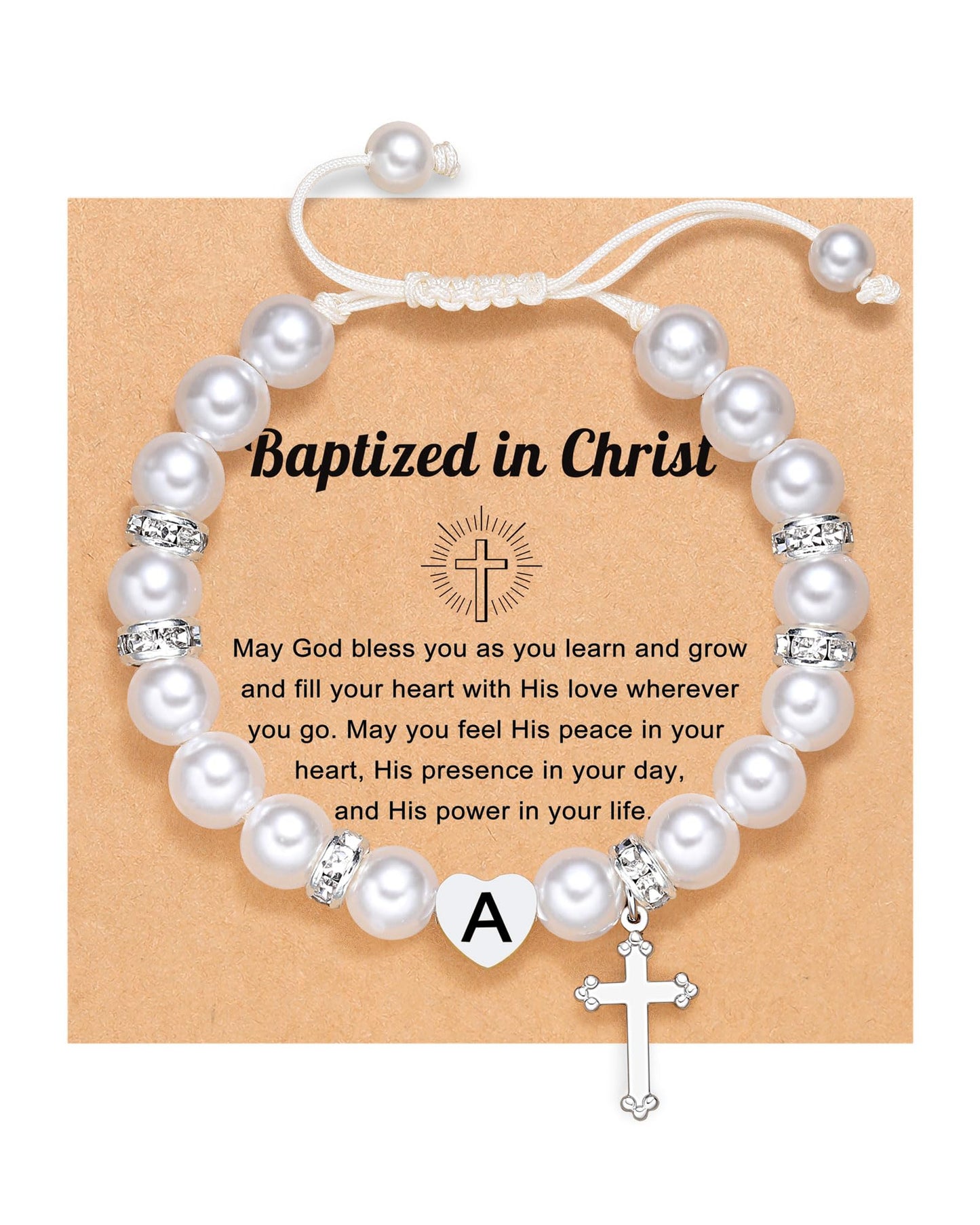 UNGENT THEM Initial Heart Cross Charm Bracelet for Girls, Baptism First Communion Easter Confirmation Gifts for Girls Teens