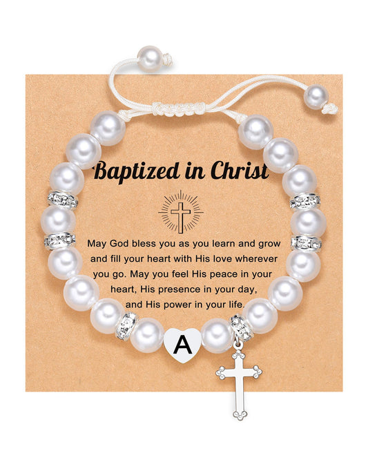 UNGENT THEM Initial Heart Cross Charm Bracelet for Girls, Baptism First Communion Easter Confirmation Gifts for Girls Teens