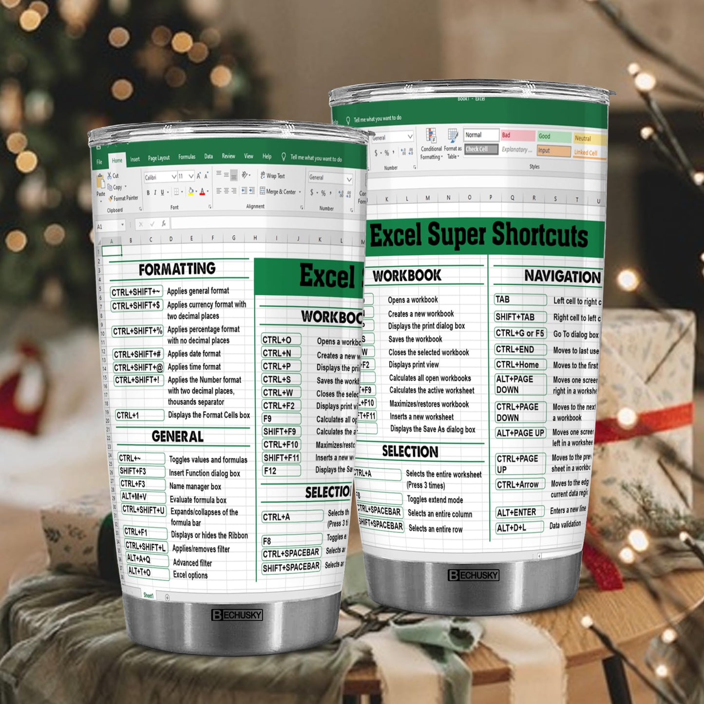 BECHUSKY Mugs For Account Gifts - Excel Tumbler Group - Excel Shortcut Tumbler - Spreadsheet Accounting Student Senior Accountant CPA Gift For Boss Coworker Colleague Friend - Cup 20oz