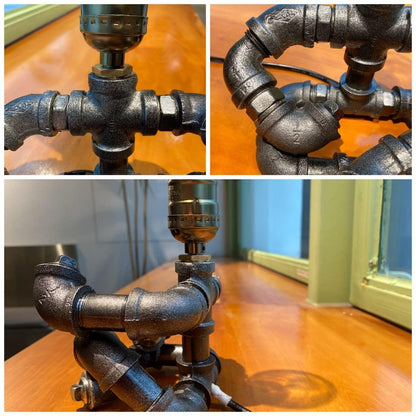 Steampunk Guitar Pipe Robot Table Lamp, Adjustable Industrial Water Pipe Desk Lamp with Wooden Guitar & Edison Bulb,Music Lovers, Bedside, Bar Cafe - Cool Unique Gifts