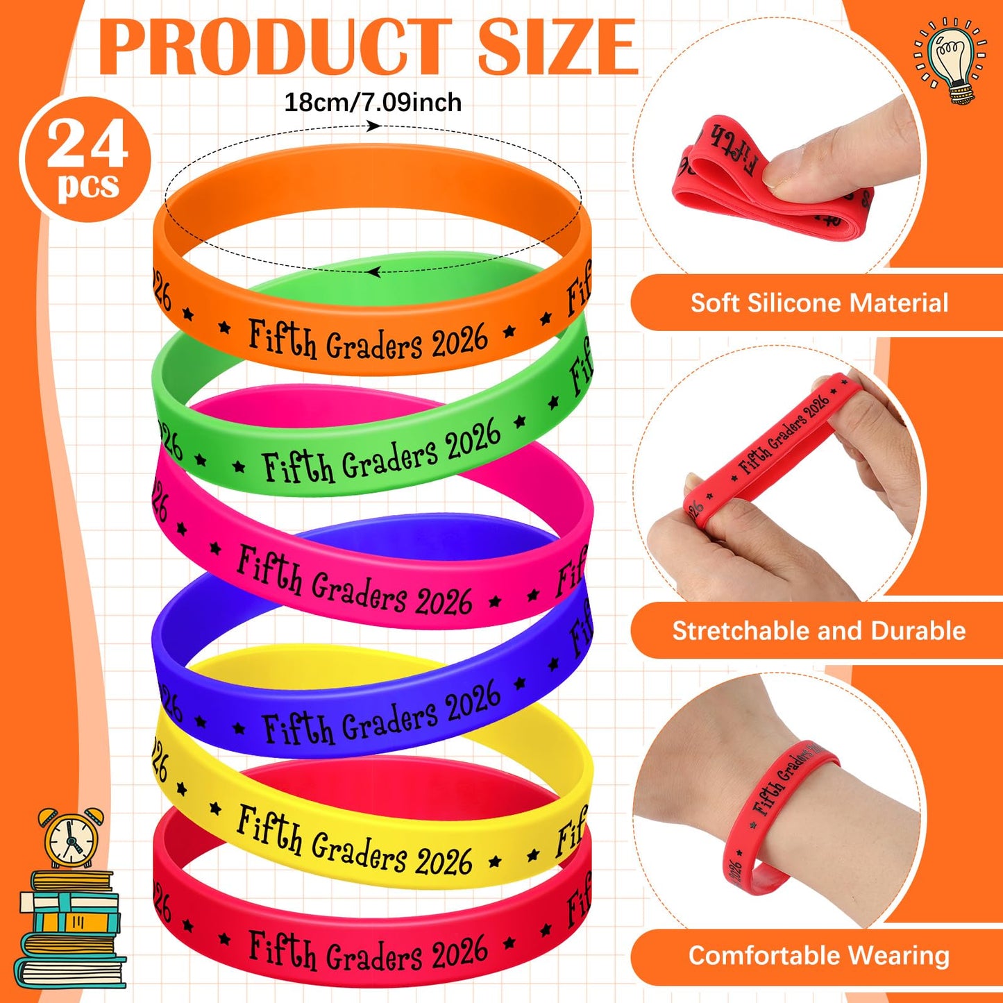 Tenceur 48 Pcs 5th Grade Graduation Gifts Bulk Fifth Graders 2026 Pencils and Bracelets End of The Year Gifts for Students from Teacher Classroom Graduation Party Favor Teacher Reward Prize Supplies
