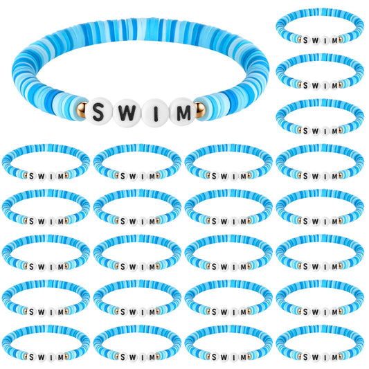 Tondiamo 24 Pcs Swim Bracelet Gifts Bulk, Swimmer clay beaded bracelet Charm Gifts for Teen Swim Accessories for Team Coach Teen Swimmer Team Kids Party Favors
