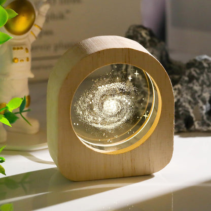 Ornalrist 3D Galaxy Planet Crystal Engraved Wood Night Lights, Astronomy Galaxy Lamps Gifts for Women Men Astronomy Lovers Science Space Universe Home Decor