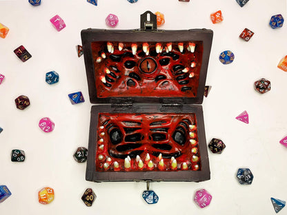 Galdor's Guild Mimic Dice Chest Storage Box | Free Lock & Key | Compatible with Dungeons & Dragons Players, Dungeon Master/DM RPG Gaming | Holder Vault Case | Holds 4 Polyhedral Sets (Regular)