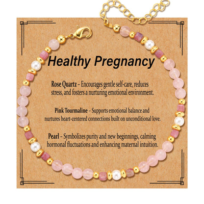 Natural Healing Crystal Bracelet for Women, Anxiety Relief Healthy Pregnancy Triple Protection Citrine Jewelry Gift for Friends Daughter Sister Mom Colleague