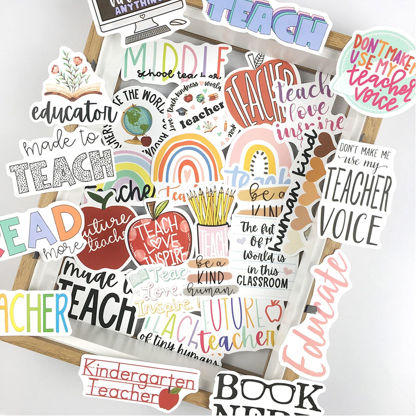 Teacher Stickers 50 Pcs, Vinyl Waterproof Stickers for Laptop Water Bottles Notebook, Teacher Appreciation Gifts in Bulk