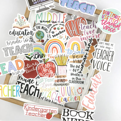 Teacher Stickers 50 Pcs, Vinyl Waterproof Stickers for Laptop Water Bottles Notebook, Teacher Appreciation Gifts in Bulk