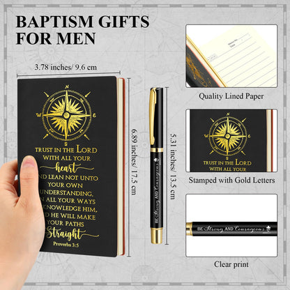 Fuyoooo 4 Pcs Christian Graduation Gifts Baptism Gift for Men Bible Journal Religious Engraved Compass Bible Pen for First Communion Father's Day