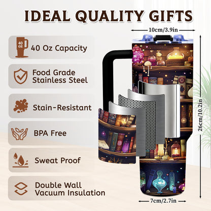 Book Lovers Gifts 40oz Tumbler with Handle and Straw, Book Tumbler for Friend, Bookish Gifts for Women Readers Librarian, Book Accessories Stainless Steel Travel Mug 1 Pcs