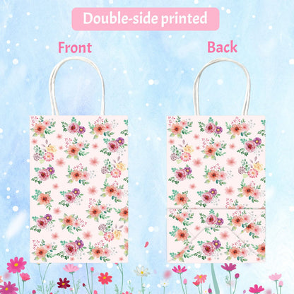 Fancy Land Floral Gift Bags with Handles Spring Paper Party Favor Bag for Wedding Birthday Bridal Baby Shower 24 Pack