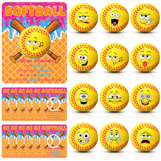 Softball Gifts for Team Include 12 Sets Funny Mini Softball with Ice Cream Drip Softball Themed Cards, Softball Party Favors Supplies for Softball Party Decorations Ice Cream Birthday Team Gathering