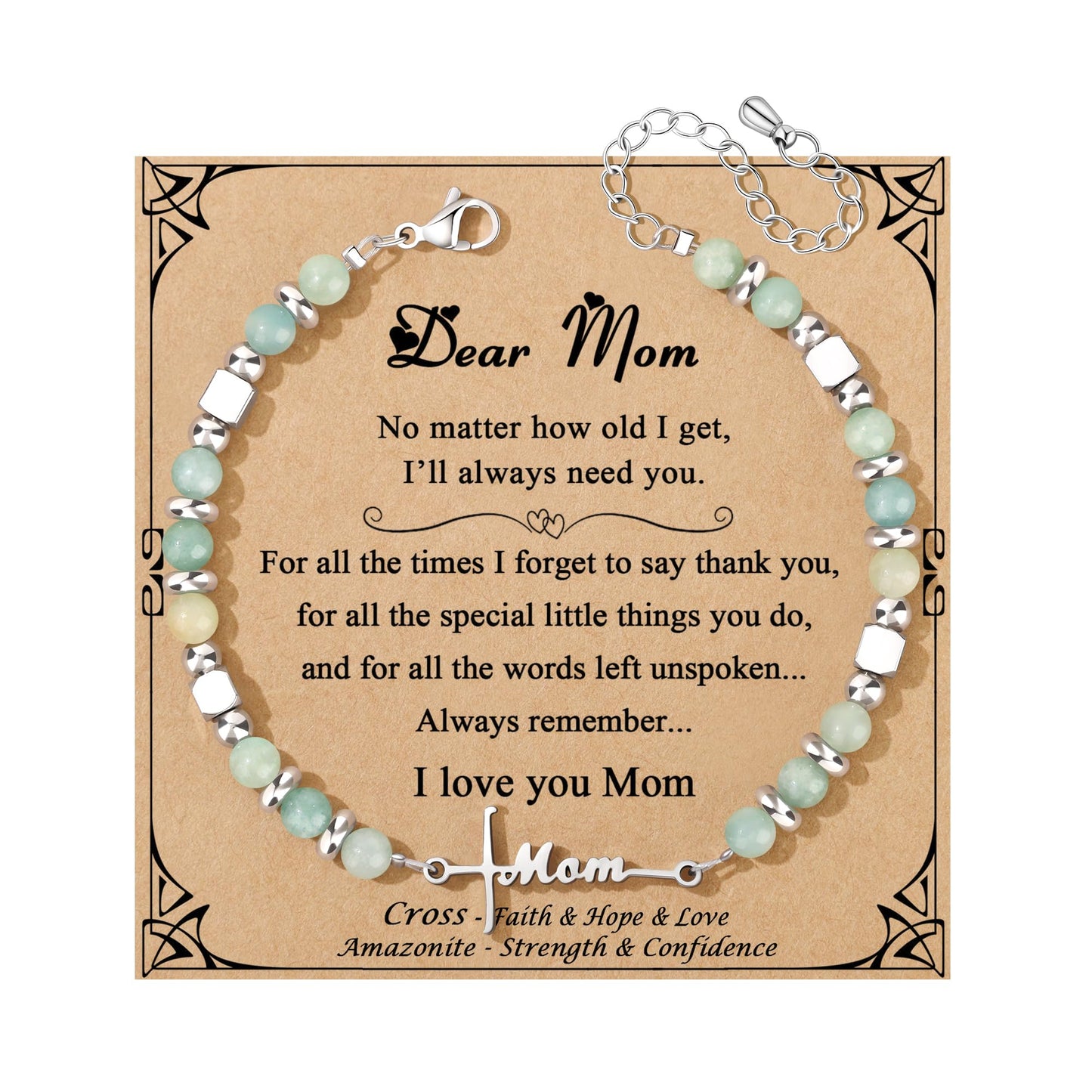 JoycuFF 𝗚𝗶𝗳𝘁𝘀 𝗳𝗼𝗿 𝗪𝗼𝗺𝗲𝗻 𝗙𝗮𝗶𝘁𝗵 𝗖𝗿𝗼𝘀𝘀 𝗕𝗿𝗮𝗰𝗲𝗹𝗲𝘁 Graduation Christmas Valentines Mothers Day Birthday Gifts for Women Her, Meaningful Amazonite Cross Bracelets for Women