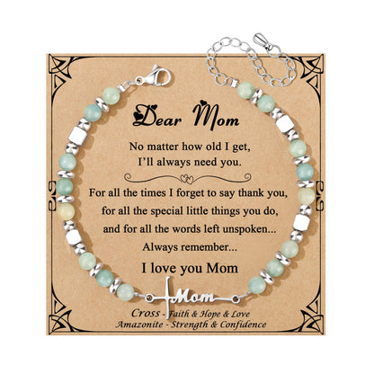 JoycuFF 𝗚𝗶𝗳𝘁𝘀 𝗳𝗼𝗿 𝗪𝗼𝗺𝗲𝗻 𝗙𝗮𝗶𝘁𝗵 𝗖𝗿𝗼𝘀𝘀 𝗕𝗿𝗮𝗰𝗲𝗹𝗲𝘁 Graduation Christmas Valentines Mothers Day Birthday Gifts for Women Her, Meaningful Amazonite Cross Bracelets for Women